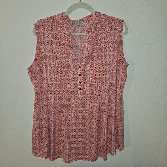 db established 1962 (Dressbarn) Sleeveless Coral Geometric Pattern Tank Size 1X - Picture 1 of 5